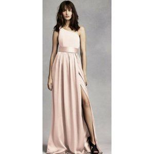 WHITE by VERA WANG BRIDESMAID DRESS BLUSH ONE SHOULDER SATIN SASH NWT
